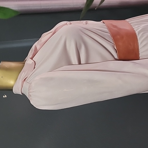 Vintage Pastel Pink Secretary Style Long Sleeve Midi Dress size S - Picture 5 of 9